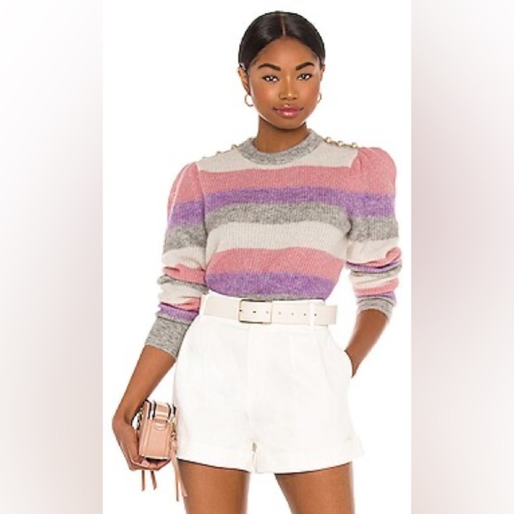 GENERATION LOVE Brielle Pearl-Button Trimmed Pink Multi Striped Sweater Size L